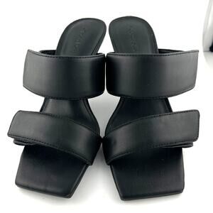 Open Edit Quincy Black Vegan Leather Adjustable Heel Strappy Size 5M NWOB